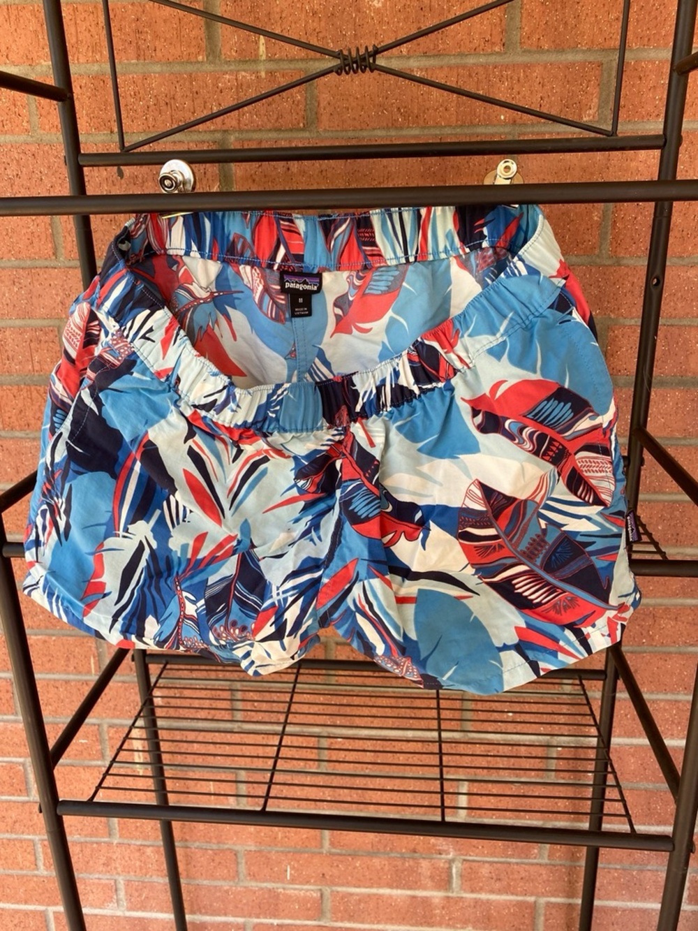 Patagonia Blue and Red Tropical Print Women's Athletic Shorts